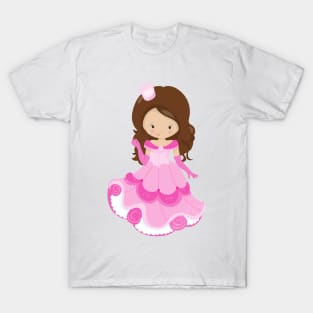 Cute Princess, Crown, Pink Dress, Brown Hair T-Shirt
